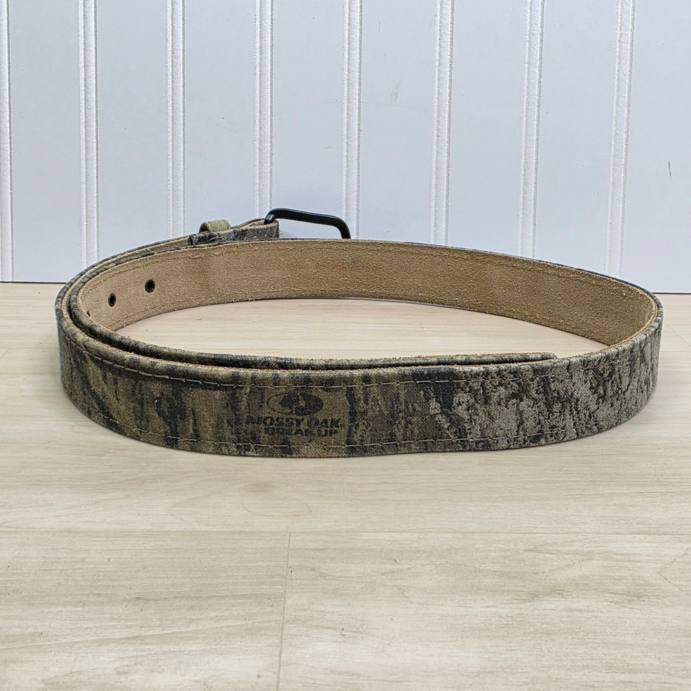 Mossy Oak Breakup Camo Belt Mens Size 38 Canvas Leather Hunting Tactical Brown
